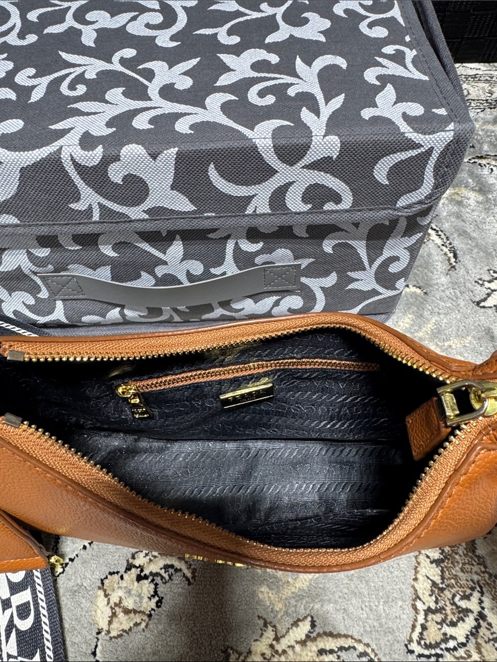 Prada Orange Saffiano Leather Crossbody with Black-and-White Logo Strap - Picture 4 of 4